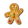 Christmas gingerbread man in cartoon style. Cute baked cookie character isolated on white background. Homemade sweet and Royalty Free Stock Photo