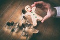 Christmas gingerbread man cookie with forms Royalty Free Stock Photo