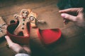 Christmas gingerbread man cookie with tag Royalty Free Stock Photo