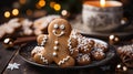 Christmas Gingerbread Man Cookies on a Small Plate. Generative AI Royalty Free Stock Photo
