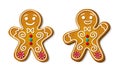 Christmas gingerbread man in different pose in cartoon style. Cute baked cookie character isolated on white background Royalty Free Stock Photo