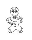 Christmas gingerbread man with Mexican face mask of the dead graphics black and white illustration Royalty Free Stock Photo