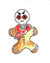 Christmas gingerbread man with Mexican face mask of the dead graphics watercolor illustration Royalty Free Stock Photo