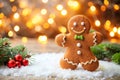 Christmas Gingerbread Man Over Glowing Holiday Background Royalty Free Stock Photo