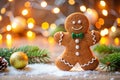 Christmas Gingerbread Man Over Glowing Holiday Background Royalty Free Stock Photo