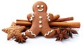 Christmas gingerbread man with spices isolated on white background. Clipping Path Generative AI Royalty Free Stock Photo