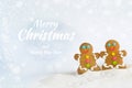 Christmas gingerbread men on the background of snow Royalty Free Stock Photo