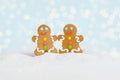 Christmas gingerbread men on the background lights Royalty Free Stock Photo
