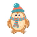 Christmas gingerbread penguin in a hat and scarf. New Year decorative cookie.