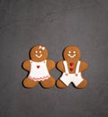 Christmas Gingerbread people Cookies on a grey background Royalty Free Stock Photo