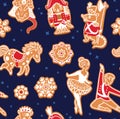 Christmas gingerbread seamless pattern with with Nutcracker characters. Vector illustration Royalty Free Stock Photo