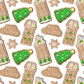 Christmas gingerbread seamless pattern on white background. Cartoon gingerbread print Royalty Free Stock Photo