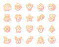 Christmas Gingerbread simple color line icons vector set