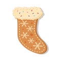 Christmas gingerbread sock with snowflakes.