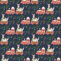 Christmas gingerbread train vector seamless pattern