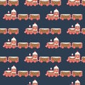 Christmas gingerbread train vector seamless pattern