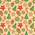 Christmas gingerbread watercolor seamless pattern. Cozy winter wrapping, fabric