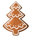 Christmas gingerbread. Xmas tree cookie. Decorated white icing. Isolated on white background. Holiday Illustration.