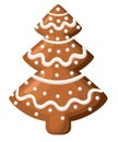 Christmas gingerbread. Xmas tree cookie. Decorated white icing. Isolated on white background. Holiday Illustration.