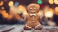 Christmas gingerman, cookie man, blurred Christmas background