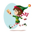 Christmas girl elf runs with magic courtesy letter