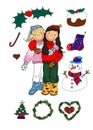 Christmas Girls & Icons Royalty Free Stock Photo