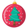 Christmas Glass Ball Ornament with Snow Inside. Xmas Tree Decoration Transparent Ball Hanging Vector Illustration