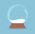 Christmas glass ball with snow and snowfall on a blue background. Flat vector illustration Royalty Free Stock Photo