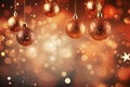 Christmas glass balls on the blurred background with bokeh. Winter holidays greeting card. Generated AI. Royalty Free Stock Photo