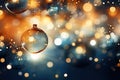 Christmas glass balls on the blurred background with bokeh. Winter holidays greeting card. Generated AI. Royalty Free Stock Photo