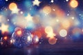 Christmas glass balls on the blurred background with bokeh. Winter holidays greeting card. Generated AI. Royalty Free Stock Photo