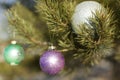 Christmas glass balls - silver, violet and green