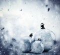 Christmas glass balls on winter vintage background