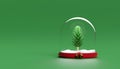 christmas glass dome with christmas tree, star. merry Christmas and festive New Year, 3d render illustration