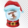 Christmas glass magic ball with a dog. A transparent glass ball with a santa hat. Vector illustration.