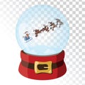 Christmas glass magic ball with Santa Claus deer. Transparent glass sphere with snowflakes. Vector illustration.