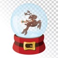 Christmas glass magic ball with Santa Claus deer. Transparent glass sphere with snowflakes. Vector illustration.