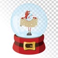 Christmas glass magic ball with Santa Claus. Transparent glass sphere with snowflakes. Vector illustration.