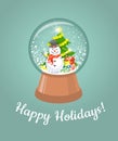 Christmas glass snow ball with happy snowman Royalty Free Stock Photo