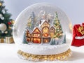 Christmas glass snow globe with mini city inside