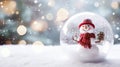 A Christmas glass sphere resting on snowy ground, containing a snowman within. A wintry scene. Generative AI Royalty Free Stock Photo