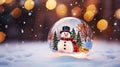 A Christmas glass sphere resting on snowy ground, containing a snowman within. A wintry scene. Generative AI Royalty Free Stock Photo