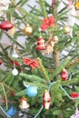 Christmas glass toy of 20th century on the Christmas tree, retro toys, vertical image