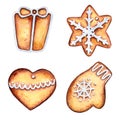 Christmas glazed gingerbread cookies, watercolor
