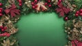Christmas glittery green background with red and gold decors with content writing space