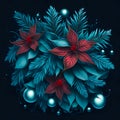 Christmas gliwing light background with fir branches, glass balls and flower. generative AI Royalty Free Stock Photo