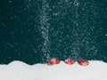 Christmas globes covered in snow