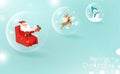Christmas, Glossy ball decoration, Santa Claus with gift, reindeer and snowman, cute celebration greeting card, winter holiday se Royalty Free Stock Photo