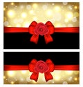 Christmas glossy cards with gift bows and roses