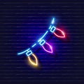 Christmas glowing lights garland neon sign. Glowing garland flashlights icon. New Year and Christmas concept. Vector illustration